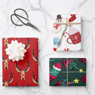 Cute Festive Christmas Character Illustration Pack Wrapping Paper Sheet