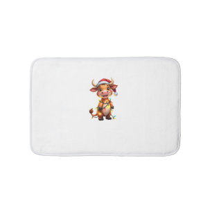 Cute Festive Christmas Cow with Holiday Lights Kid Bath Mat