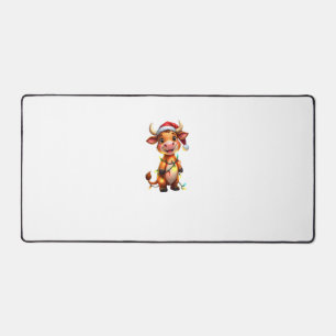 Cute Festive Christmas Cow with Holiday Lights Kid Desk Mat