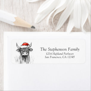 Cute Festive Christmas Highland Cow Return Address