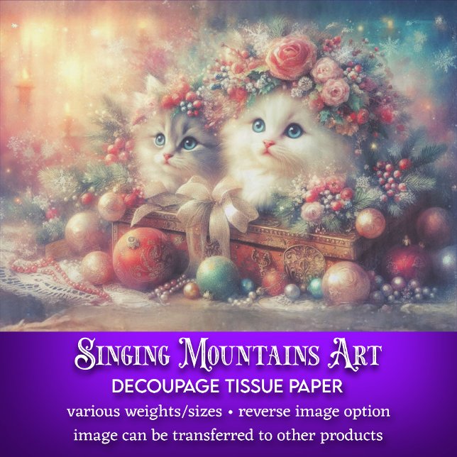 Cute Festive Christmas Kittens Decoupage Tissue Paper (Creator Uploaded)