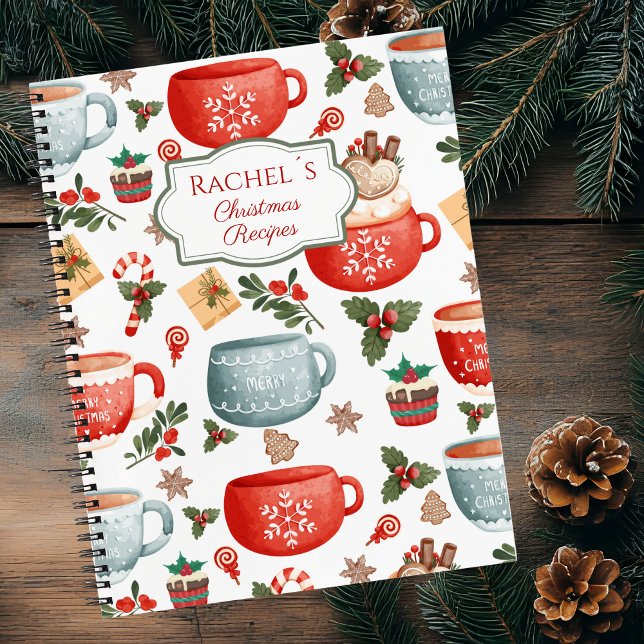 Cute Festive Christmas Mugs Pattern Recipe  Notebook (Creator Uploaded)