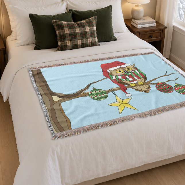 Cute Festive Christmas Owl Holiday Tree  Throw Blanket (Creator Uploaded)