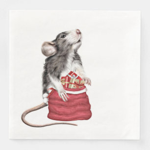 Cute Festive Christmas rat Napkin