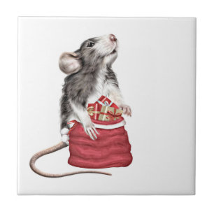 Cute Festive Christmas rat Tile
