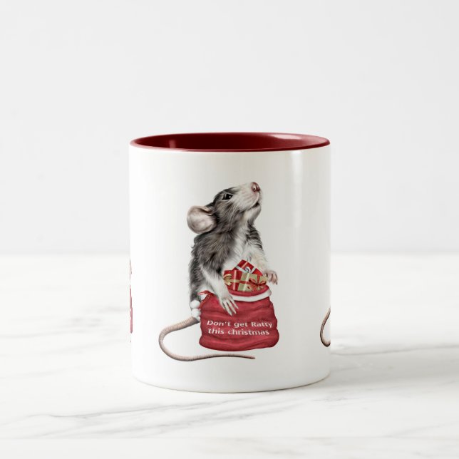 Cute Festive Christmas rat Two-Tone Coffee Mug (Center)