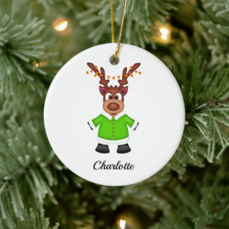 Cute Festive Christmas Reindeer Customized Ceramic Tree Decoration