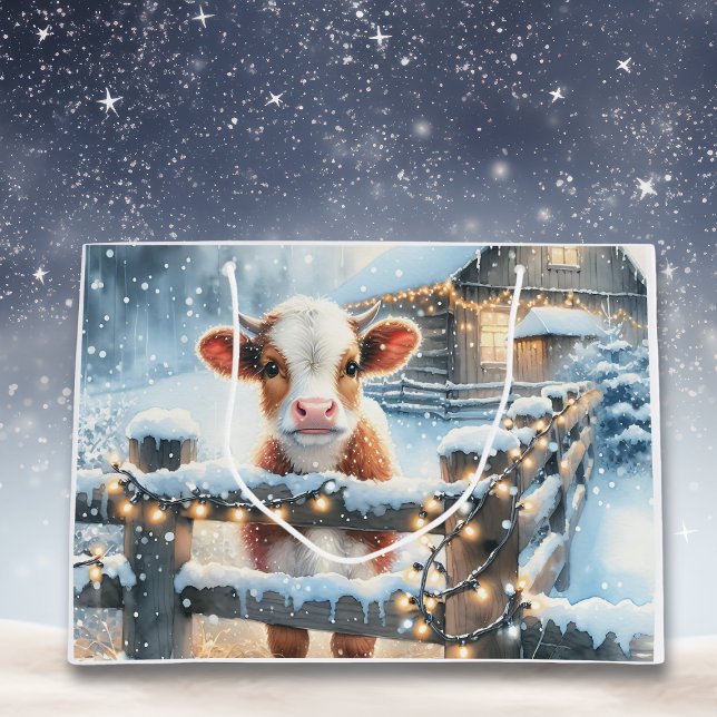 Cute Festive Cow Christmas Large Gift Bag (Creator Uploaded)
