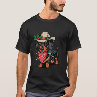 Cute Festive Cowboy Dachshund Dog Bandanna Christm T-Shirt