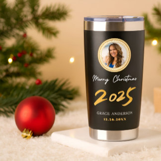Cute Festive Custom Name Photo Christmas Gift  Insulated Tumbler