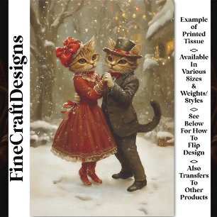 Cute Festive Dancing Cats In Snow BX4 Decoupage Tissue Paper
