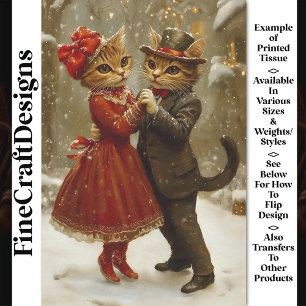 Cute Festive Dancing Cats In Snow BX5 Decoupage Tissue Paper