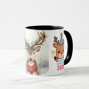 cute festive deer happy new year 2026 coffee mug