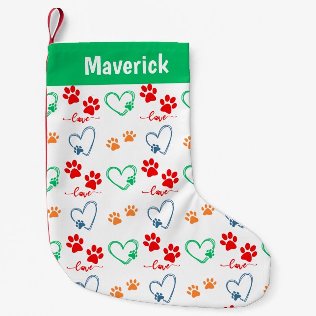 Cute Festive DOG PAWS Personalised Small Christmas Stocking (Front)