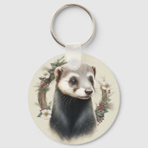 Cute Festive Ferret Keychain