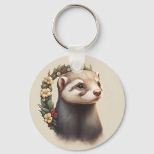 Cute Festive Ferret Keychain