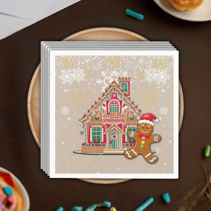 Cute Festive Gingerbread House Baby Shower Napkin