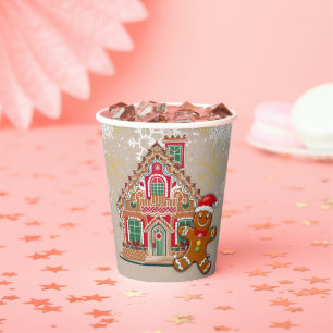 Cute Festive Gingerbread House Baby Shower Paper Cups