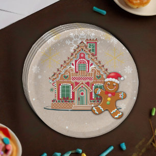 Cute Festive Gingerbread House Baby Shower Paper Plate