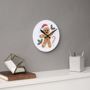 Cute Festive Gingerbread Man Christmas Cookie Round Clock