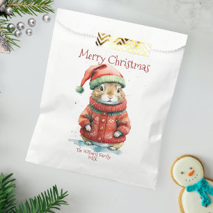 Cute Festive Hamster in Santa Hat Christmas Favour Bags