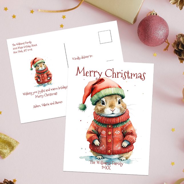 Cute Festive Hamster in Santa Hat Christmas  Holiday Postcard (Creator Uploaded)