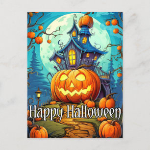 Cute Festive Haunted House   Happy Halloween Postcard