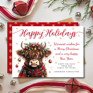 Cute Festive Highland Cow Happy Holidays Business Holiday Card