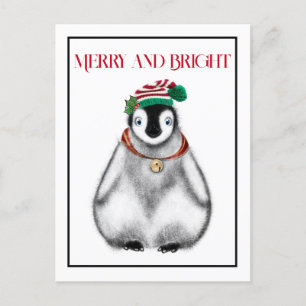 Cute festive holiday christmas Penguin Postcard