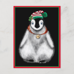 Cute festive holiday christmas Penguin  Postcard