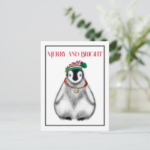 Cute festive holiday christmas Penguin Postcard