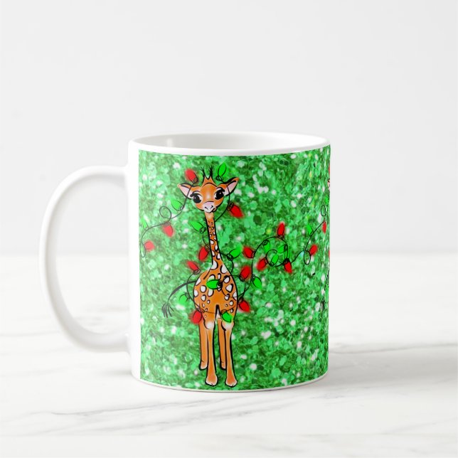 Cute festive Holiday Giraffe twinkle lights Coffee Mug (Left)