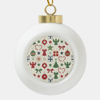 Cute Festive Holiday Pattern Wrapping Paper Ceramic Ball Christmas Ornament