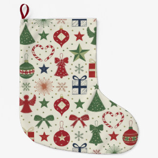 Cute Festive Holiday Pattern Wrapping Paper Large Christmas Stocking