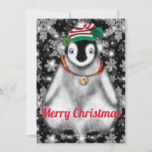 Cute festive holiday Penguin glitter snowflakes