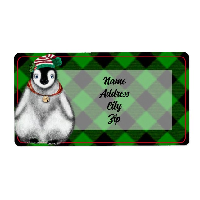 Cute festive holiday Penguin green black plaid  (Front)