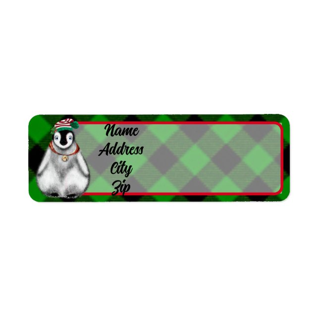 Cute festive holiday Penguin green black plaid  (Front)
