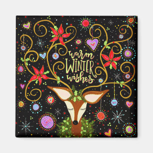 Cute Festive Holiday Reindeer Warm Wishes Magnet