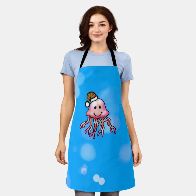 Cute Festive Jellyfish Cartoon Apron (Worn)