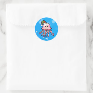 Cute Festive Jellyfish Cartoon Classic Round Sticker