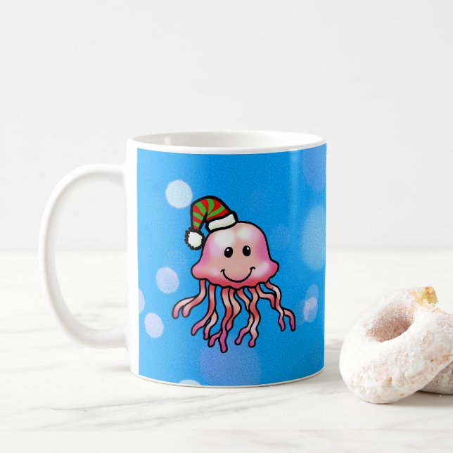 Cute Festive Jellyfish Cartoon Coffee Mug (With Donut)