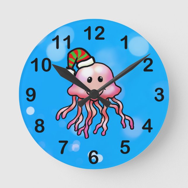 Cute Festive Jellyfish Cartoon Round Clock (Front)