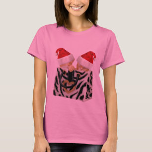Cute Festive Kittens in Zebra Print Handbag T-Shirt