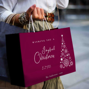 Cute Festive Magenta Christmas Large Gift Bag