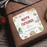 Cute Festive Merry Christmas Gift Square Sticker<br><div class="desc">Your holiday gifts and mailings will stand out this season with these cute,  fun Christmas Stickers. Featuring an array of sweet watercolor christmas illustrations,  fun bold text that reads 'MERRY CHRISTMAS',  calligraphy script - with love and family name. Easily customise with your personalise information for the best Holiday ever!</div>