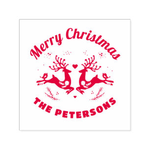 Cute Festive Merry Christmas Reindeer Family Name Self-inking Stamp