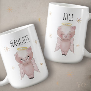 Cute Festive Naughty or Nice Angel Pig Holiday Coffee Mug