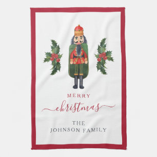 Cute Festive Nutcracker Merry Christmas  Tea Towel