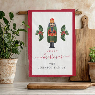 Cute Festive Nutcracker Merry Christmas Tea Towel