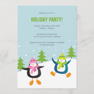 Cute Festive Penguin Holiday Party Invitation
